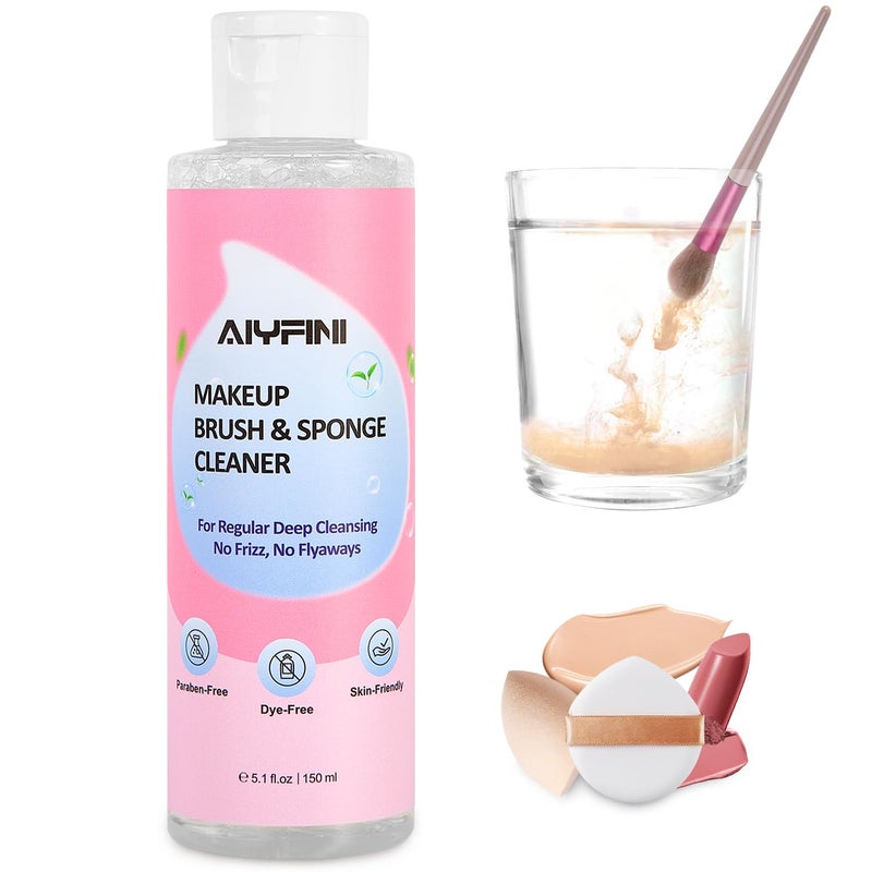 Alyfini Makeup Brush & Sponge Shampoo, Ultra Concentrated, Deep Clean Foundation/Lipstick, Professional Cleanser Solution, Efficient Dissolves Residue on Make Up Brushes/Sponges/Puff, 5.1 Fl Oz/150ml - Image 1